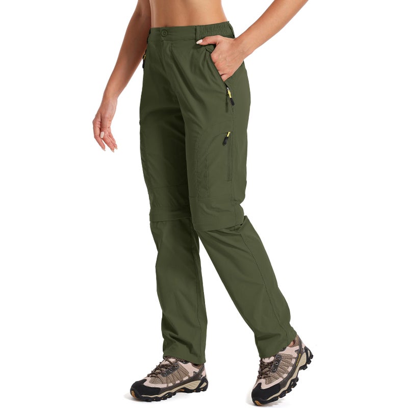 Toomett Hiking Pants Womens Convertible Quick Dry Zip Off Stretch Lightweight Outdoor UPF 50 Fishing Safari Pants Capri Zipper Pockets, 4409,Army Green,12 - Image 1